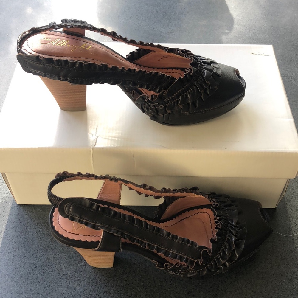 Miss Albright- NEW - Chocolate leather slingback stacked pump